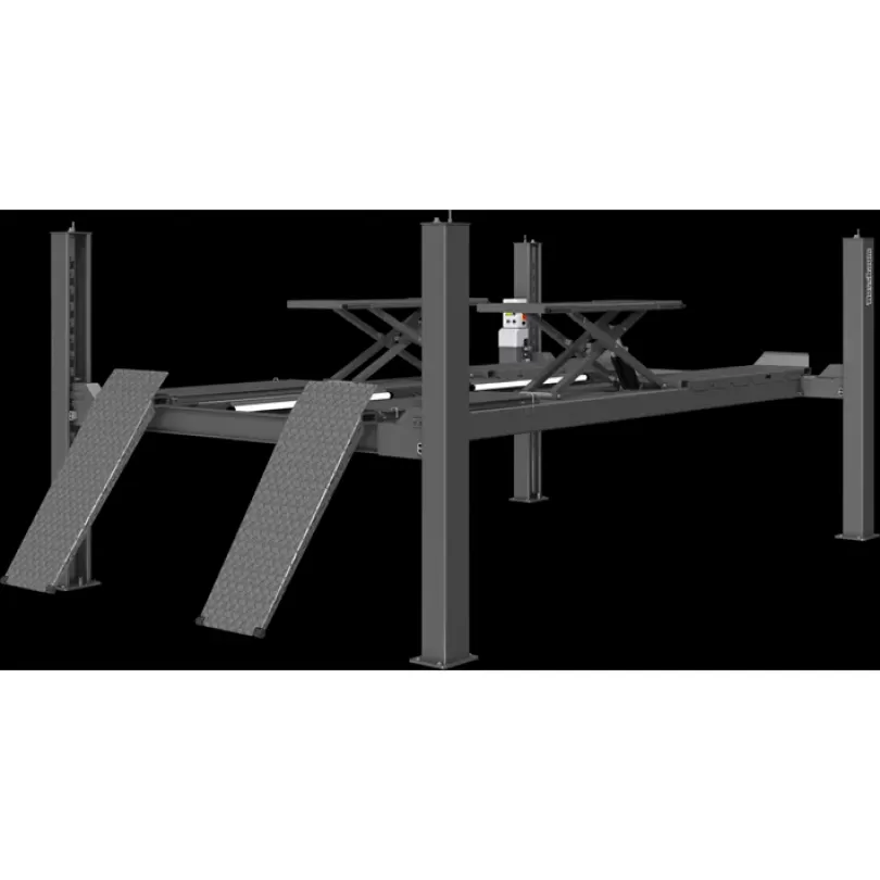 Cầu nâng cắt kéo kiểm tra góc đặt bánh xe 5 Tấn, Lắp nổi, có bàn nâng phụ (3 pha, Màu xám RAL7016)
