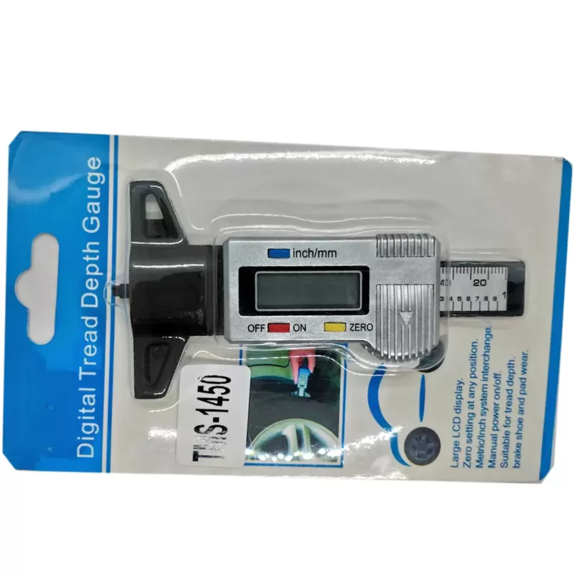 Tire tread depth gauge displays numbers